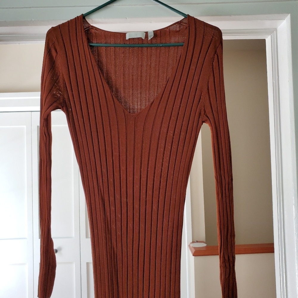 H&M Midi Coniac Ribbed Fitted Dress